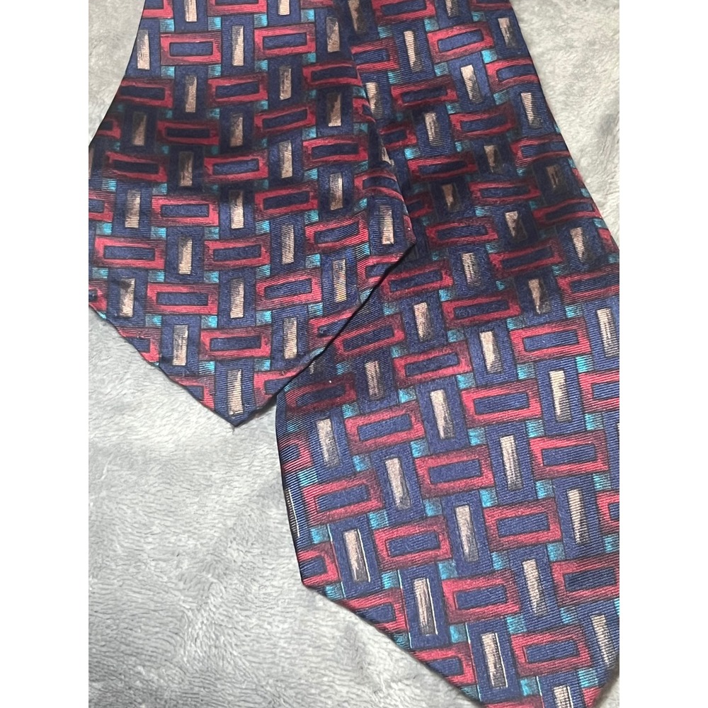 Gianfranco Ruffini Silk Tie Set Blue Red‎ Geometric Necktie Pocket Square New